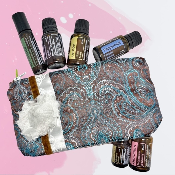 Essential Oil Waterproof Teal /Brown Paisley Satin - Picture 2 of 5